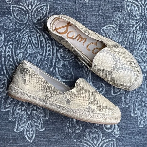 Sam Edelman Kesia Espadrille Flat in Wheat Embossed Leather Size